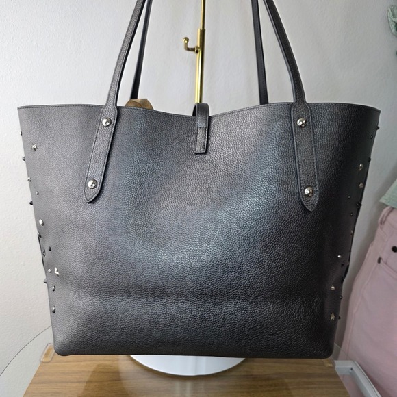Coach Market Tote Star Rivet Leather Studded Shoulder Bag 59504 Graphite Gray - Picture 3 of 16